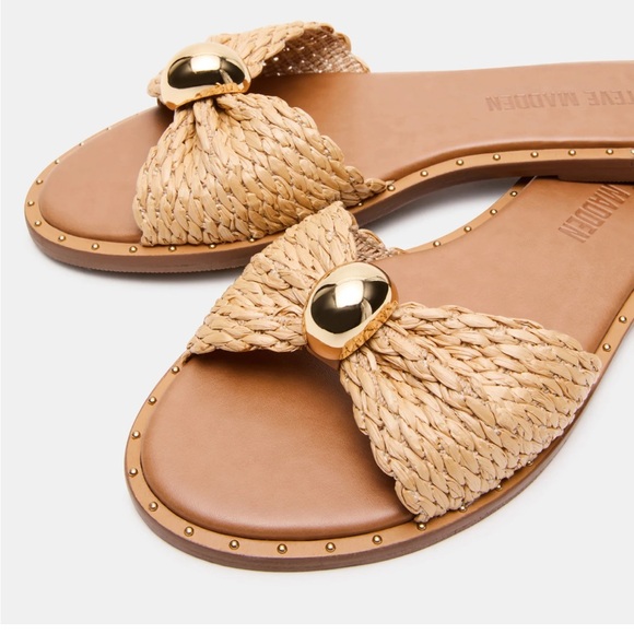 Steve Madden Shoes - Steve Madden Dipsy Natural Raffia Beige Woven Sandals with Gold Accents | 9.5